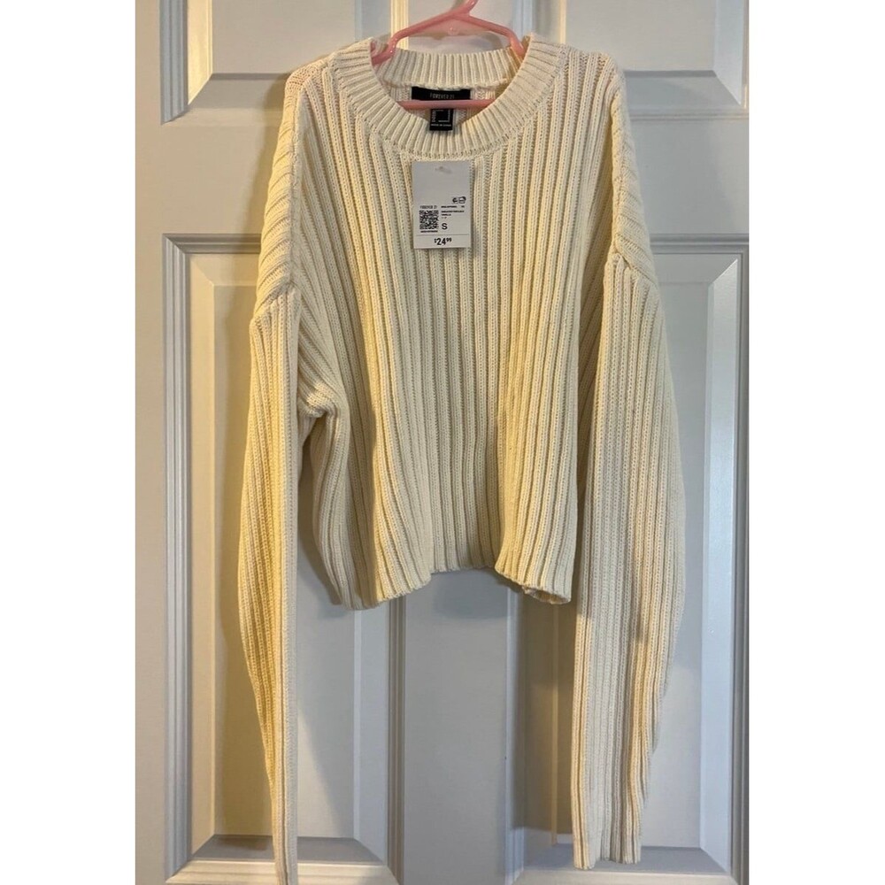 NWT Forever 21 -Ribbed Dropped Sleeve Sweater, Small, Color-Vanilla
